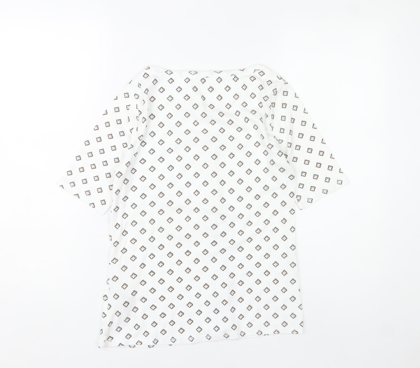 Marks and Spencer Womens White Geometric Print Cotton T-Shirt UK 12