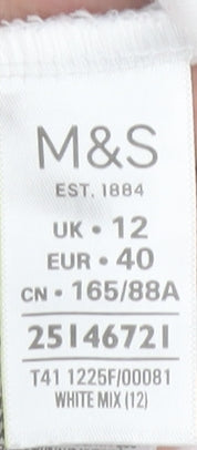 Marks and Spencer Womens White Geometric Print Cotton T-Shirt UK 12