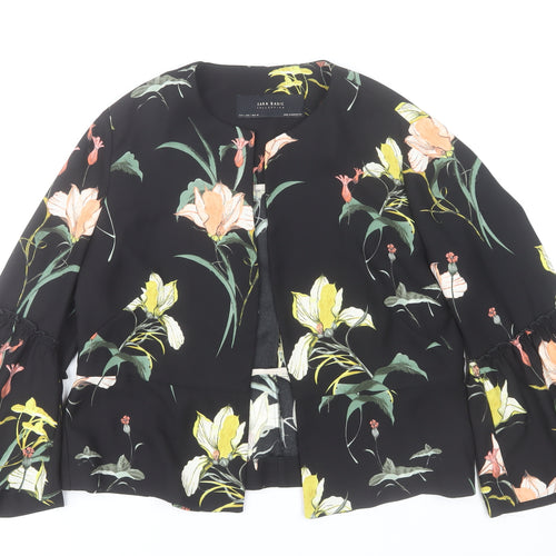 Zara Basic Women's Black Floral Ruffle Sleeve Short Jacket Size 14