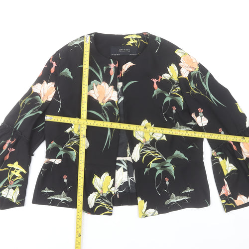 Zara Basic Women's Black Floral Ruffle Sleeve Short Jacket Size 14