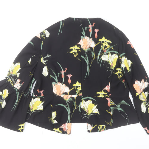 Zara Basic Women's Black Floral Ruffle Sleeve Short Jacket Size 14