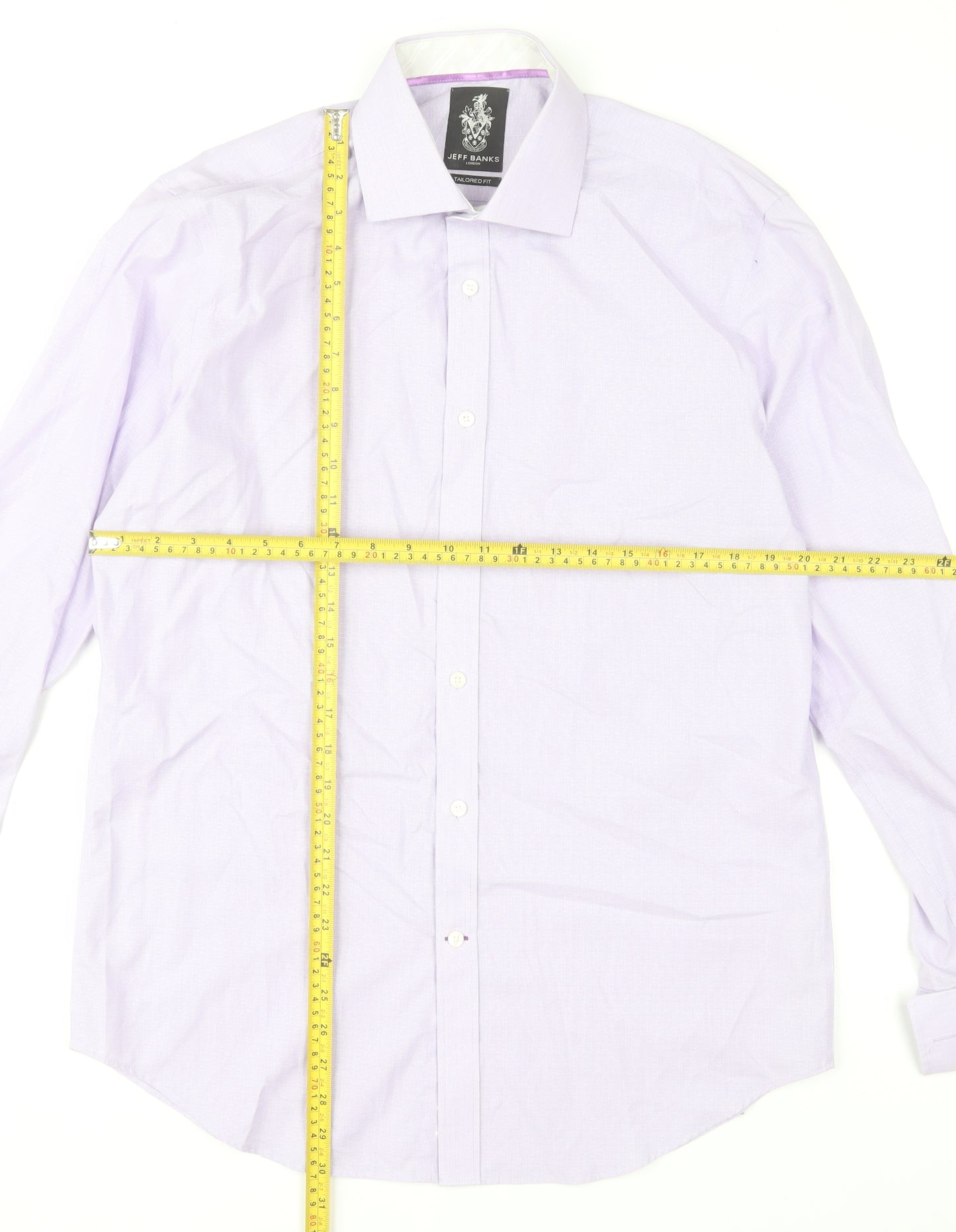 Jeff Banks Men's Lilac Cotton Long Sleeve Dress Shirt 16 Collar Classic Fit