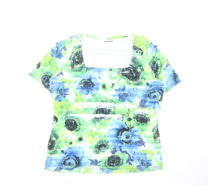 Gerard Womens Multicoloured Floral Blouse Size 14 Short Sleeve Stretch Top