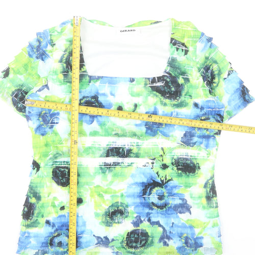 Gerard Womens Multicoloured Floral Blouse Size 14 Short Sleeve Stretch Top