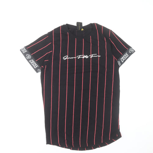 Crosshatch Men’s Black Striped CRS55 Crew Neck Short Sleeve T-Shirt Size S