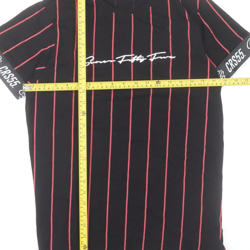 Crosshatch Men’s Black Striped CRS55 Crew Neck Short Sleeve T-Shirt Size S