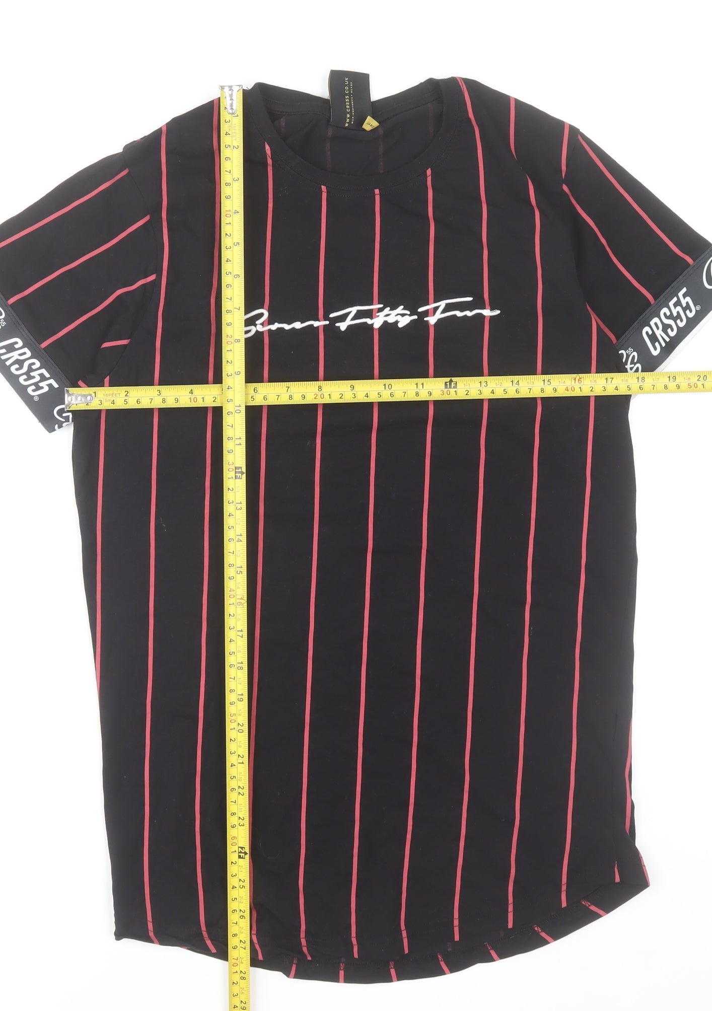 Crosshatch Men’s Black Striped CRS55 Crew Neck Short Sleeve T-Shirt Size S