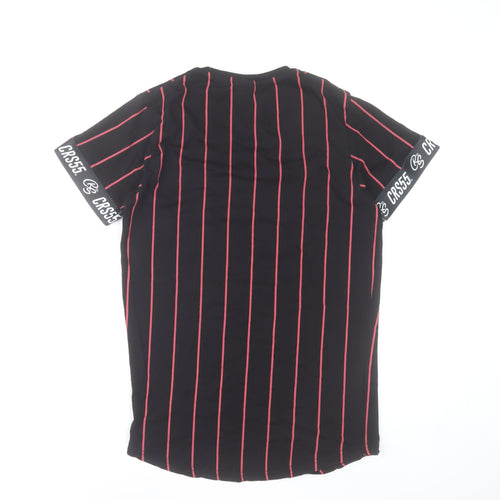 Crosshatch Men’s Black Striped CRS55 Crew Neck Short Sleeve T-Shirt Size S