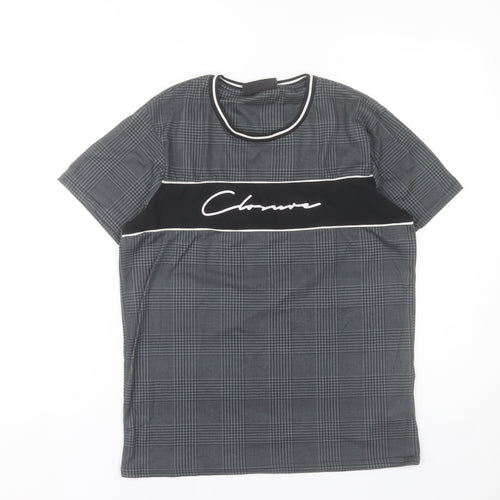 Closure London Men's Grey Check Logo Crew Neck Short Sleeve T-Shirt Size S