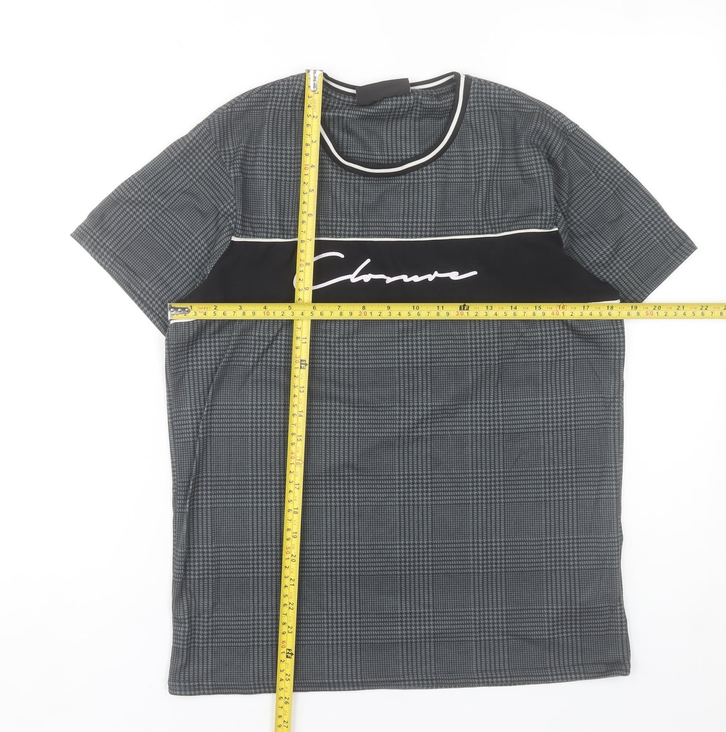 Closure London Men's Grey Check Logo Crew Neck Short Sleeve T-Shirt Size S