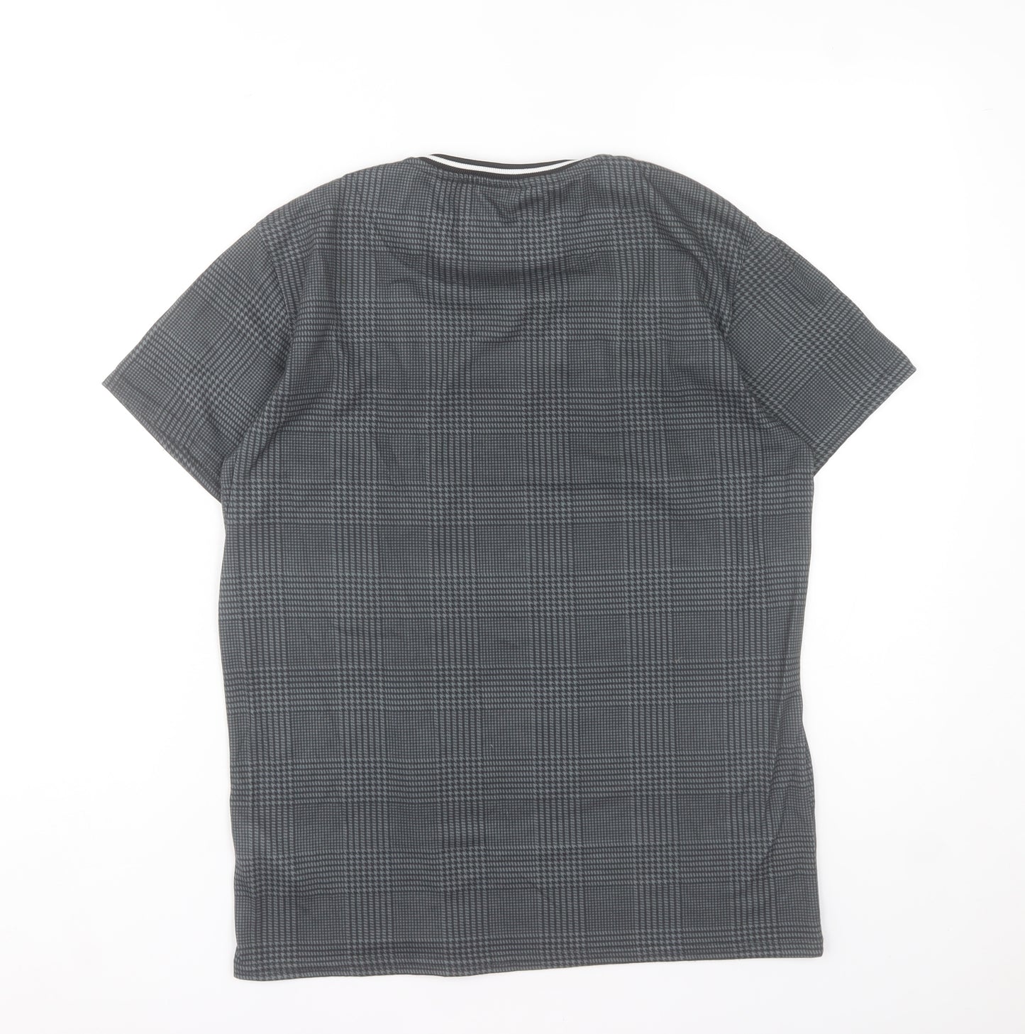 Closure London Men's Grey Check Logo Crew Neck Short Sleeve T-Shirt Size S