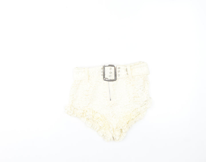 PrettyLittleThing Women’s Ivory Lace Belted Hot Pants UK 6