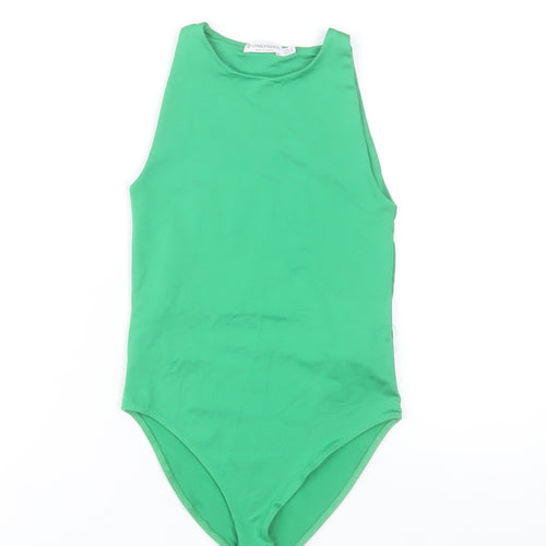 Stradivarius Women Green Sleeveless Bodysuit XS Slim Fit Stretchy