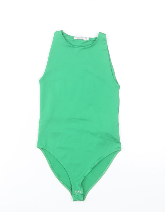 Stradivarius Women Green Sleeveless Bodysuit XS Slim Fit Stretchy
