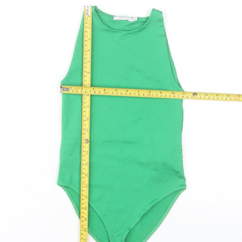 Stradivarius Women Green Sleeveless Bodysuit XS Slim Fit Stretchy