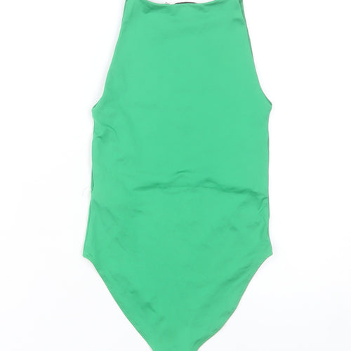 Stradivarius Women Green Sleeveless Bodysuit XS Slim Fit Stretchy