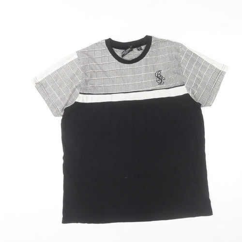 Brave Soul Men's Black Check Panel Crew Neck Short Sleeve T-Shirt Size S