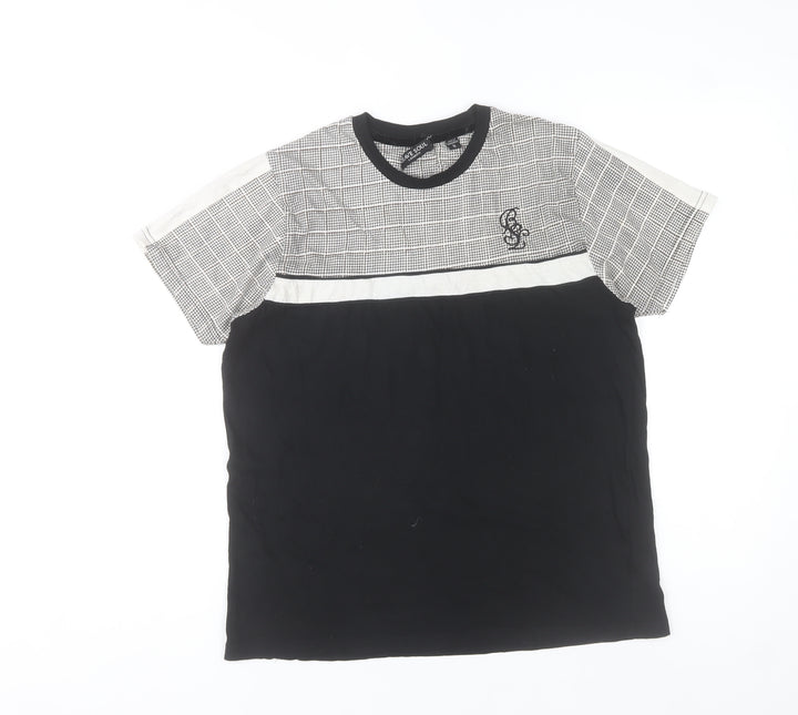 Brave Soul Men's Black Check Panel Crew Neck Short Sleeve T-Shirt Size S