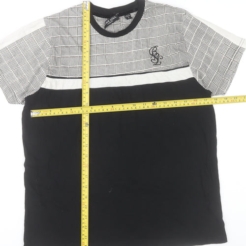 Brave Soul Men's Black Check Panel Crew Neck Short Sleeve T-Shirt Size S