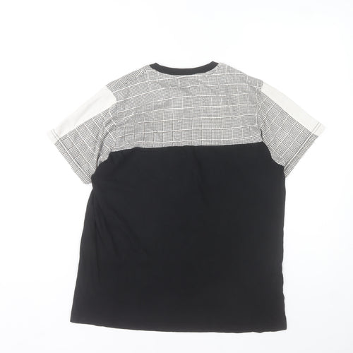 Brave Soul Men's Black Check Panel Crew Neck Short Sleeve T-Shirt Size S