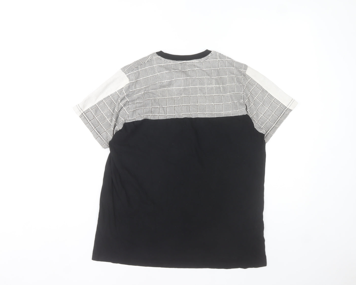 Brave Soul Men's Black Check Panel Crew Neck Short Sleeve T-Shirt Size S