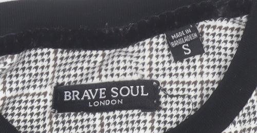 Brave Soul Men's Black Check Panel Crew Neck Short Sleeve T-Shirt Size S