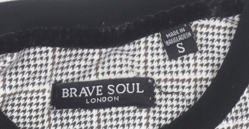 Brave Soul Men's Black Check Panel Crew Neck Short Sleeve T-Shirt Size S