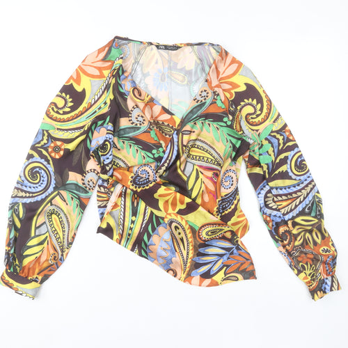 Zara Women's Multicoloured Paisley Wrap Blouse Size M Long Sleeve Polyester