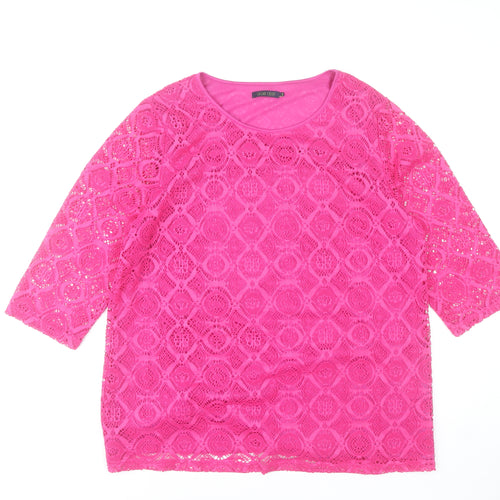 Sugar Crisp Womens Pink Lace Tunic Blouse XL 3/4 Sleeve Pullover