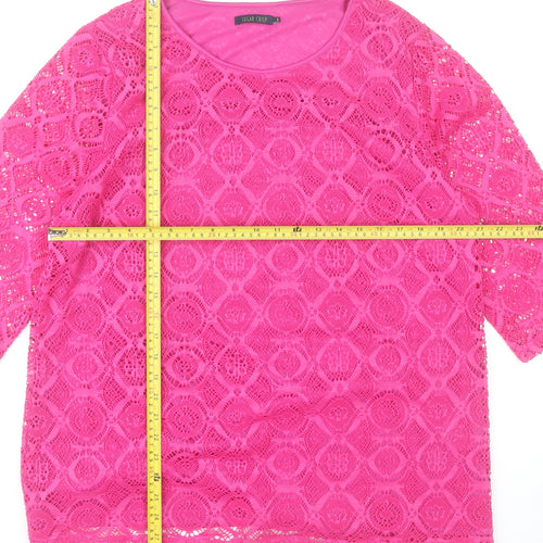 Sugar Crisp Womens Pink Lace Tunic Blouse XL 3/4 Sleeve Pullover