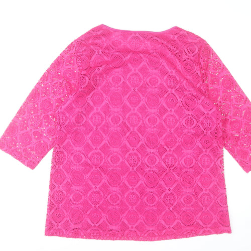 Sugar Crisp Womens Pink Lace Tunic Blouse XL 3/4 Sleeve Pullover