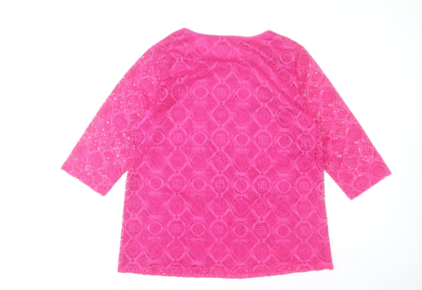 Sugar Crisp Womens Pink Lace Tunic Blouse XL 3/4 Sleeve Pullover
