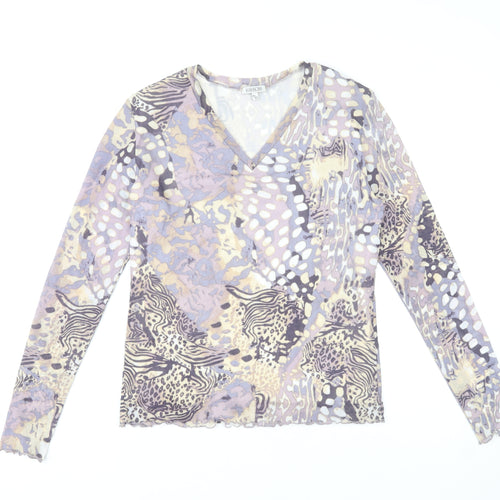 Gold Women’s Multicoloured Animal Print Mesh V-Neck Blouse Size 16