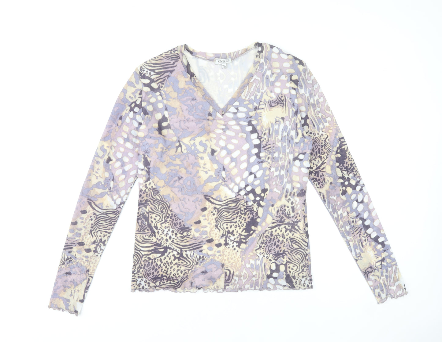 Gold Women’s Multicoloured Animal Print Mesh V-Neck Blouse Size 16