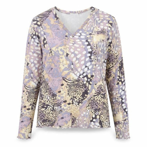 Gold Women’s Multicoloured Animal Print Mesh V-Neck Blouse Size 16