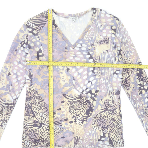 Gold Women’s Multicoloured Animal Print Mesh V-Neck Blouse Size 16