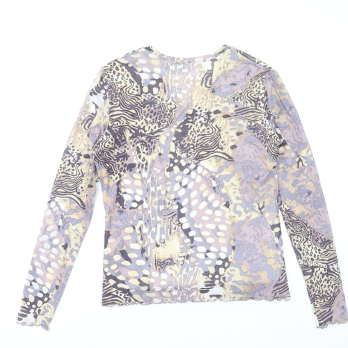 Gold Women’s Multicoloured Animal Print Mesh V-Neck Blouse Size 16