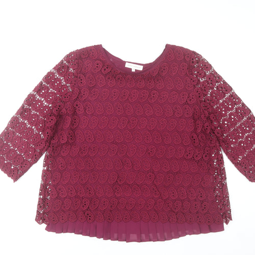 Marc Angelo Women Purple Lace 3/4 Sleeve Blouse Size 16