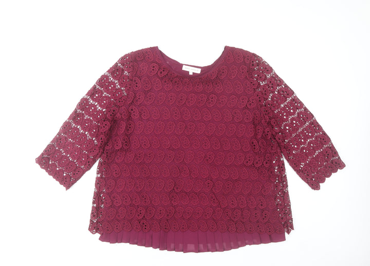 Marc Angelo Women Purple Lace 3/4 Sleeve Blouse Size 16