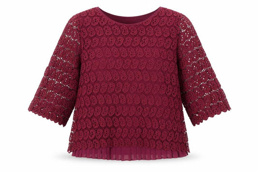 Front view of Marc Angelo Women Purple Lace 3/4 Sleeve Blouse, size 16