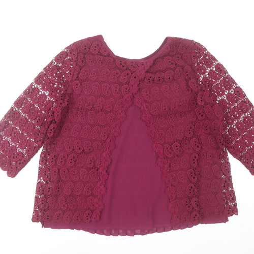 Marc Angelo Women Purple Lace 3/4 Sleeve Blouse Size 16