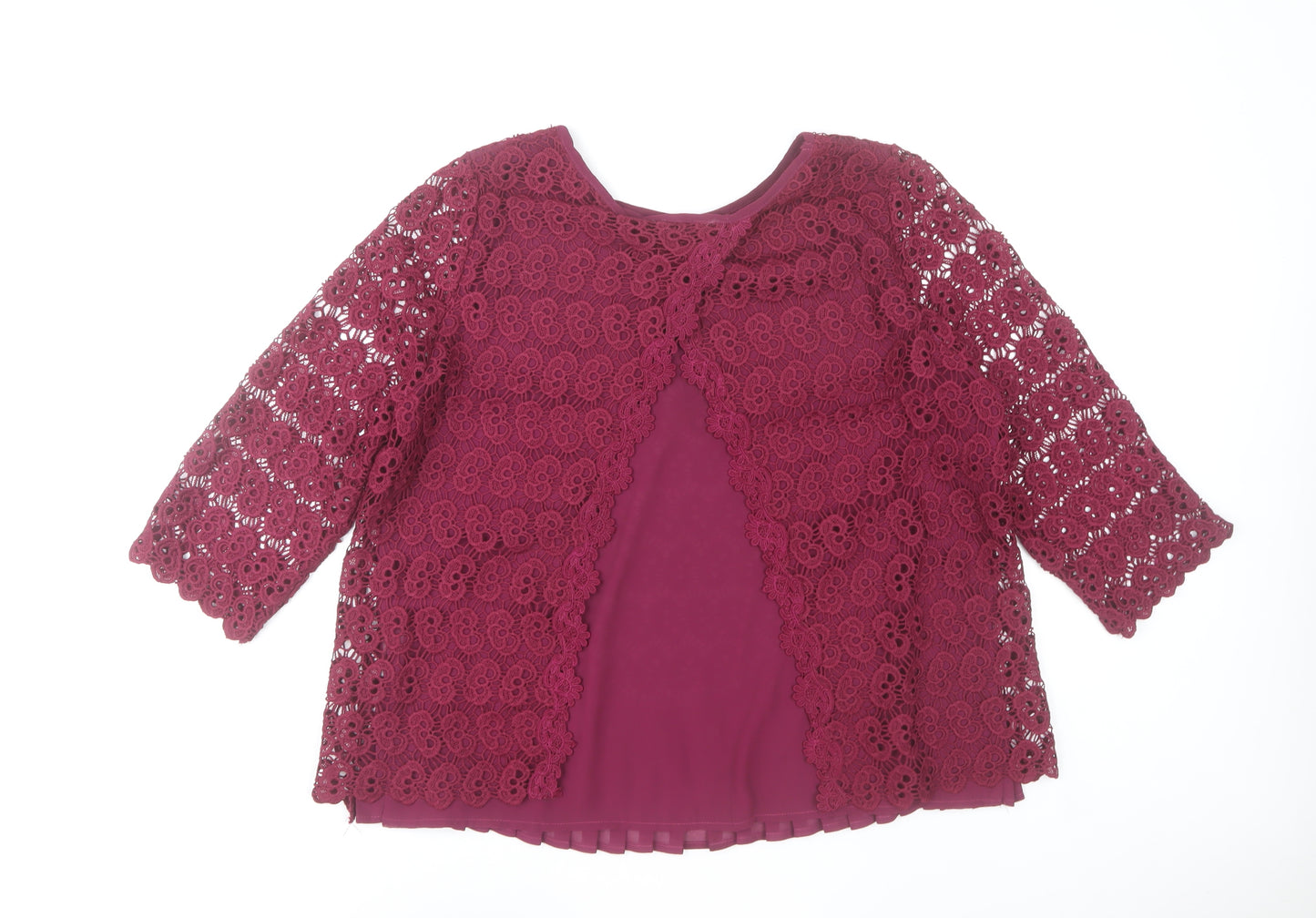 Marc Angelo Women Purple Lace 3/4 Sleeve Blouse Size 16