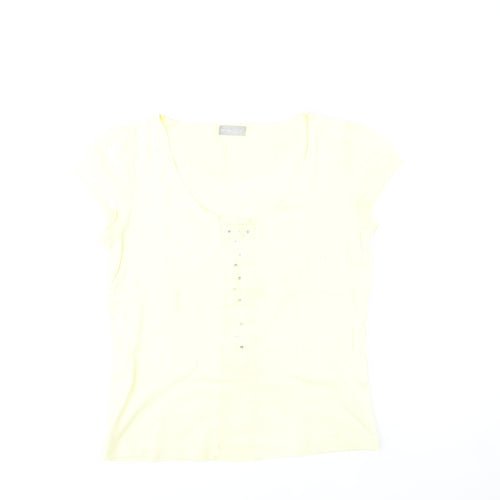 Marks and Spencer Per Una Women's Yellow Beaded Scoop Neck Short Sleeve Cotton T-Shirt Size 12