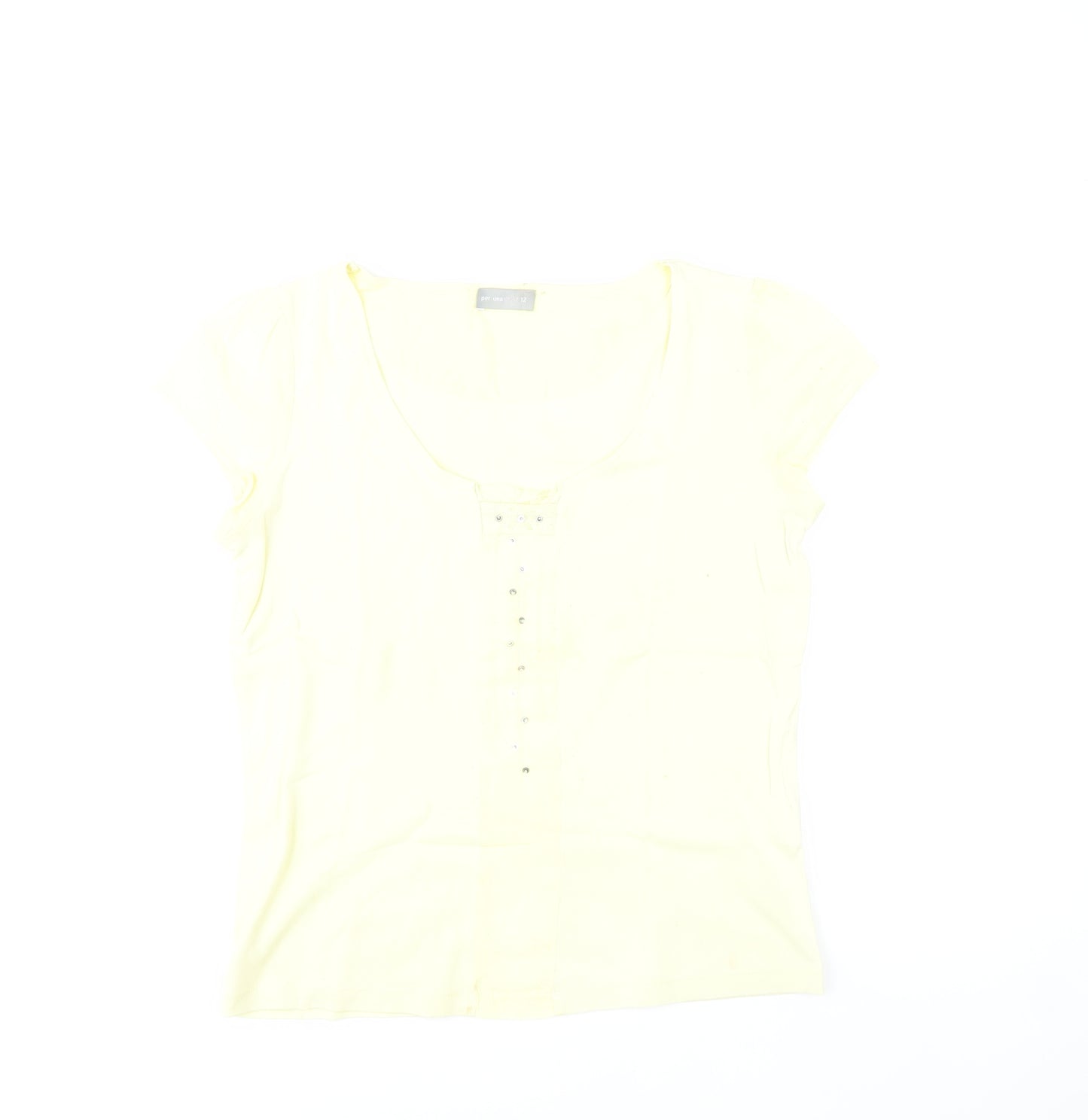 Marks and Spencer Per Una Women's Yellow Beaded Scoop Neck Short Sleeve Cotton T-Shirt Size 12