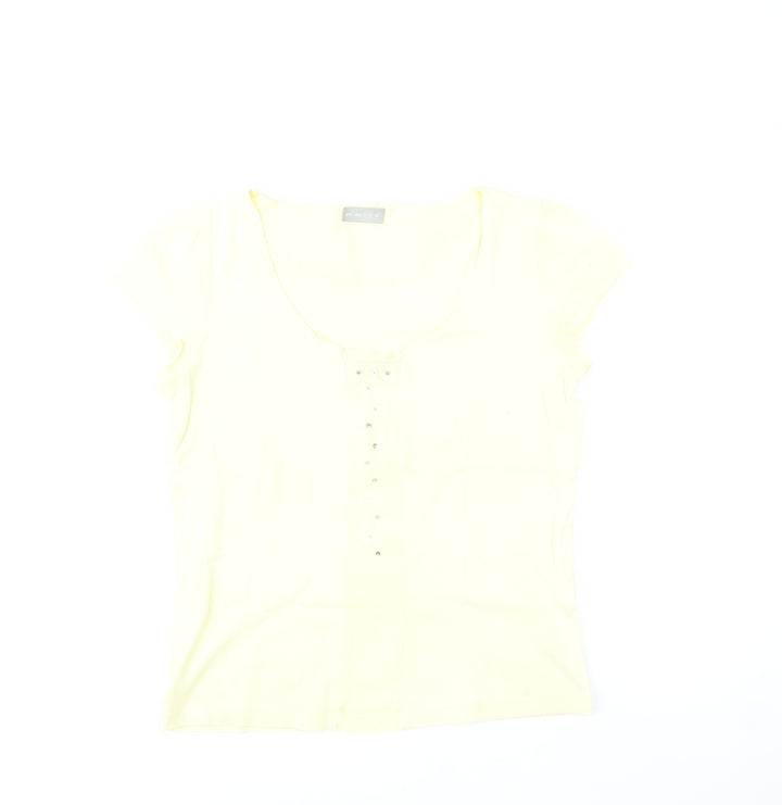 Marks and Spencer Per Una Women's Yellow Beaded Scoop Neck Short Sleeve Cotton T-Shirt Size 12