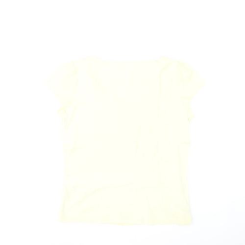 Marks and Spencer Per Una Women's Yellow Beaded Scoop Neck Short Sleeve Cotton T-Shirt Size 12