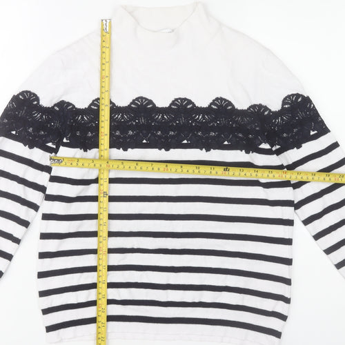 Warehouse Womens White Striped Lace Mock Neck Jumper Size 14