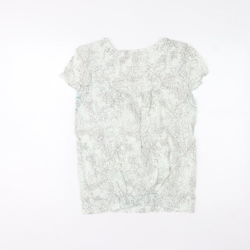 Next Women Blue Floral Ruffle V-Neck Short Sleeve Blouse Size 8