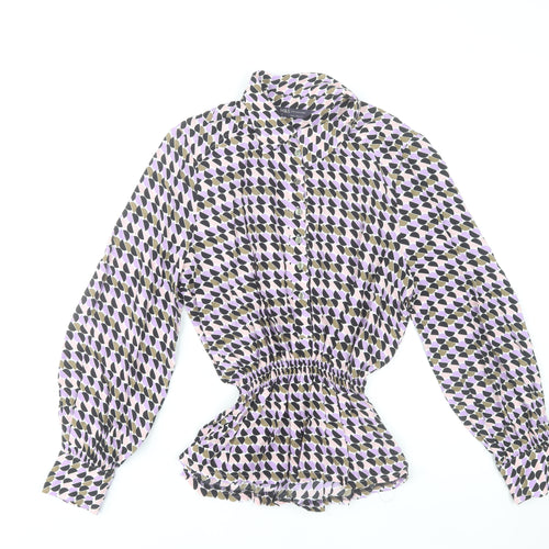 Marks and Spencer Women's Multicoloured Geometric Long Sleeve Blouse Size 12