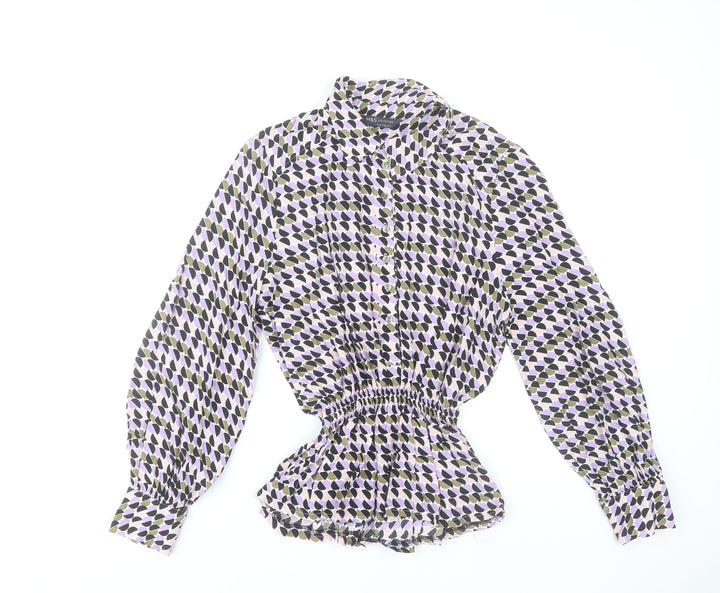 Marks and Spencer Women's Multicoloured Geometric Long Sleeve Blouse Size 12